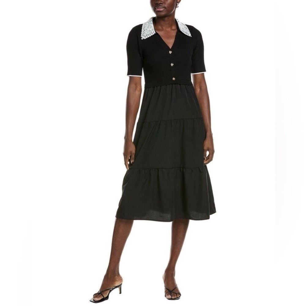 Nanette Lepore Lace Black Midi Dress